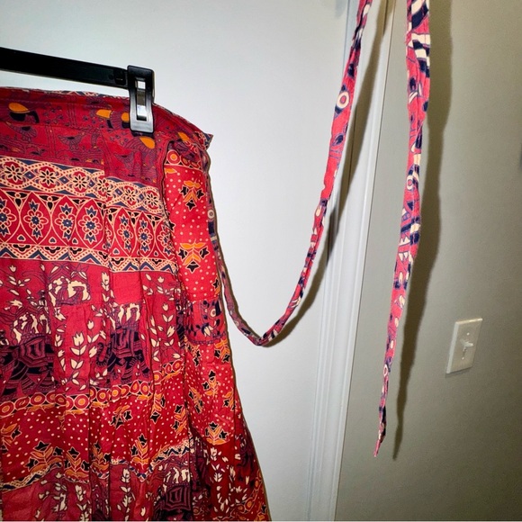 Bohemian Red Elephant Patterned Wrap Skirt Made in India - Picture 4 of 11
